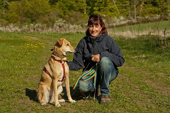 Dueña con su perro en el parque